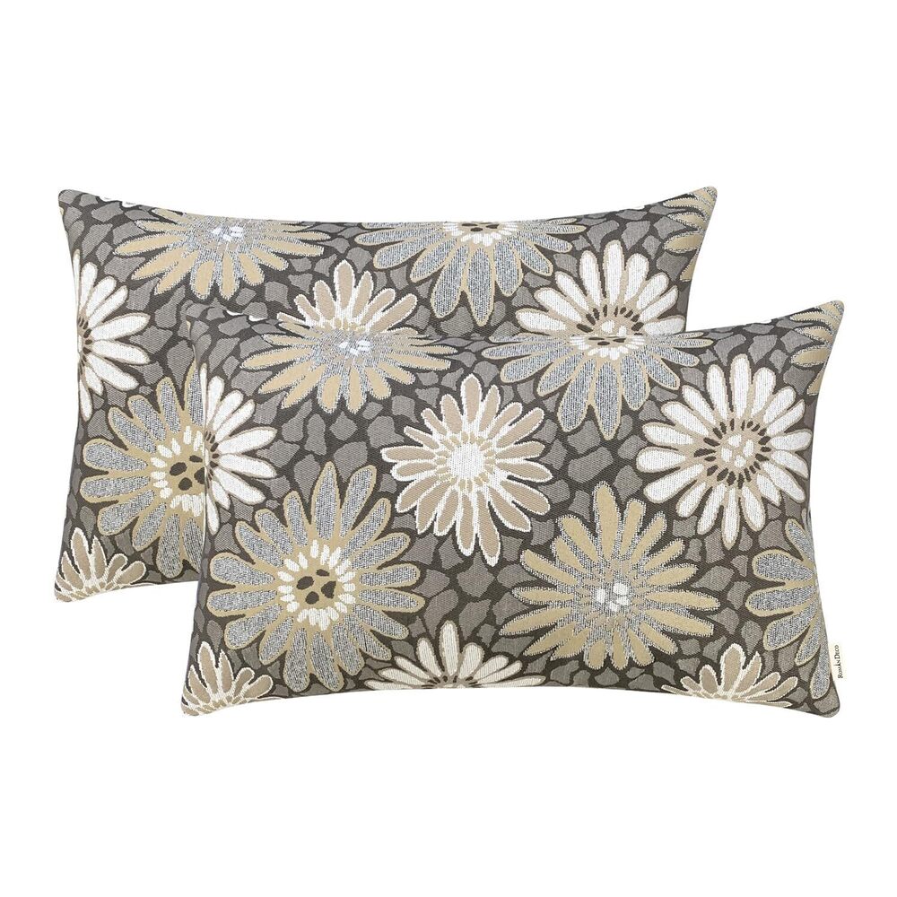 6119 Jacquard Floral Decorative Throw Pillow Covers for Couch Set of 2